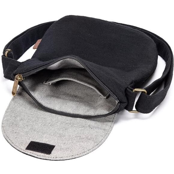 Women's Retro Small Size Canvas Shoulder Bag Black#2 - Picture 5 of 6